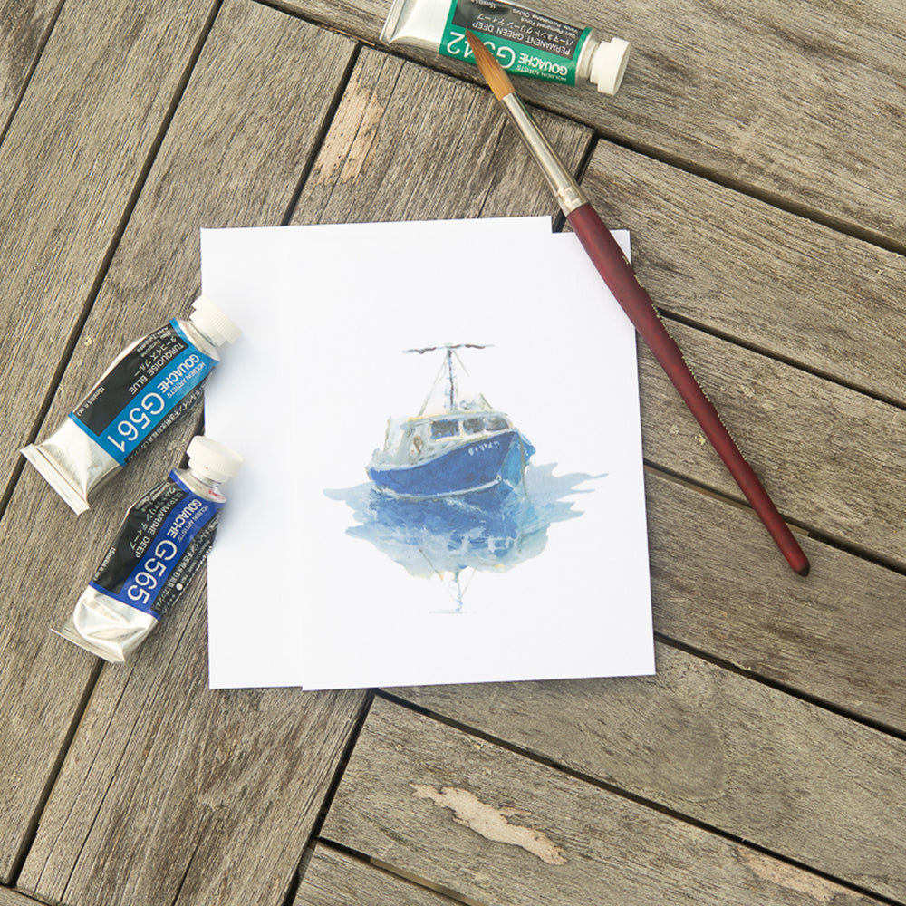 Blue Boat Note Card by John Driscoll | Ink Harbour Illustrations