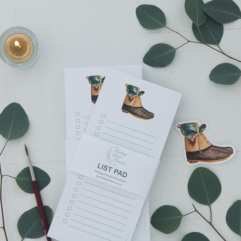 Winter Boot List Pad | Finding Silver Pennies #watercolor #stationery #findingsilverpennies