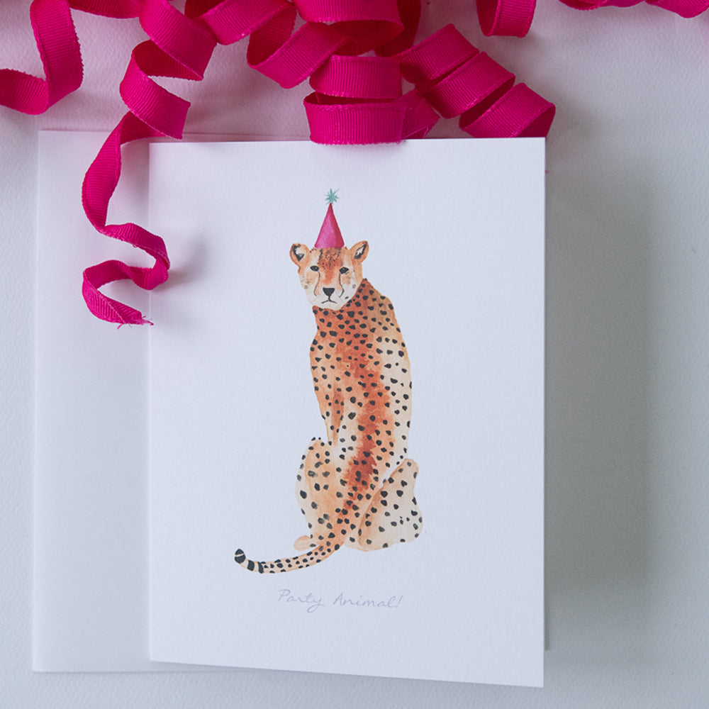 Watercolor Cheetah Birthday Card | Finding Silver Pennies #cheetah #partyanimal #birthdaycard #watercolor