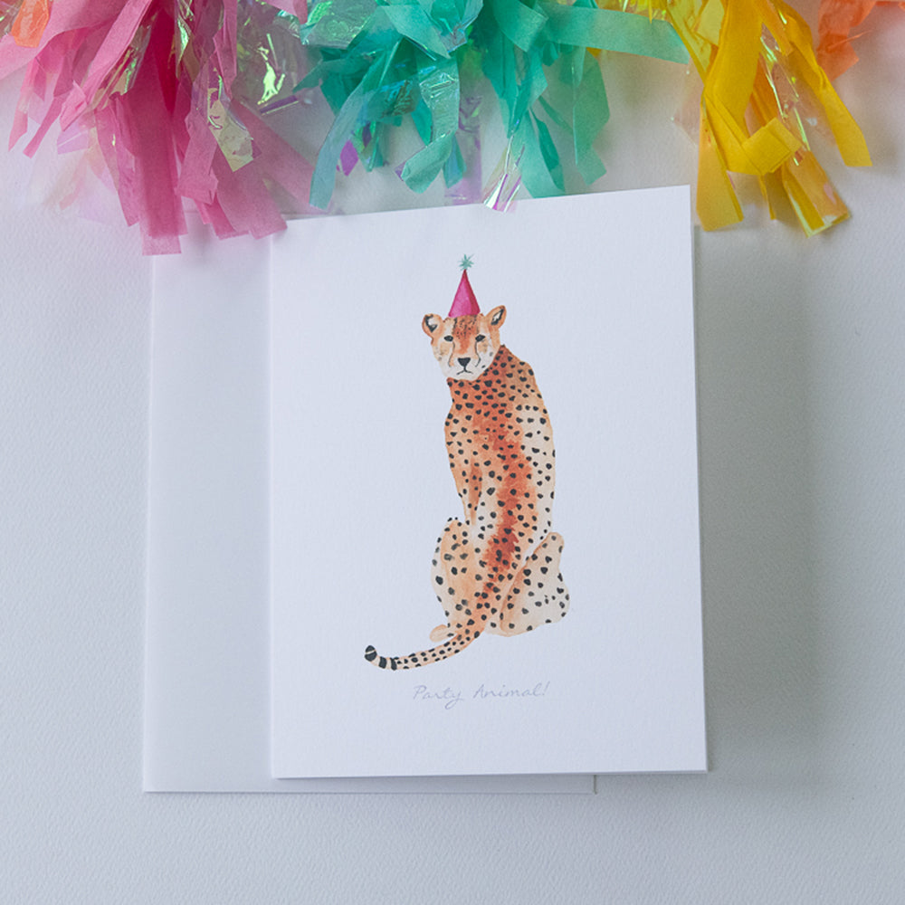 Watercolor Cheetah Birthday Card | Finding Silver Pennies #cheetah #partyanimal #birthdaycard #watercolor