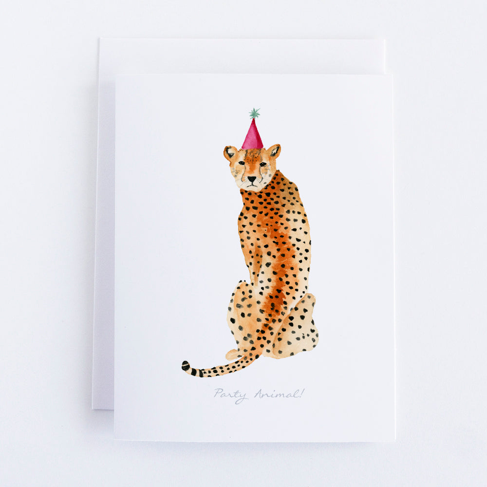 Watercolor Cheetah Birthday Card | Finding Silver Pennies #cheetah #partyanimal #birthdaycard #watercolor