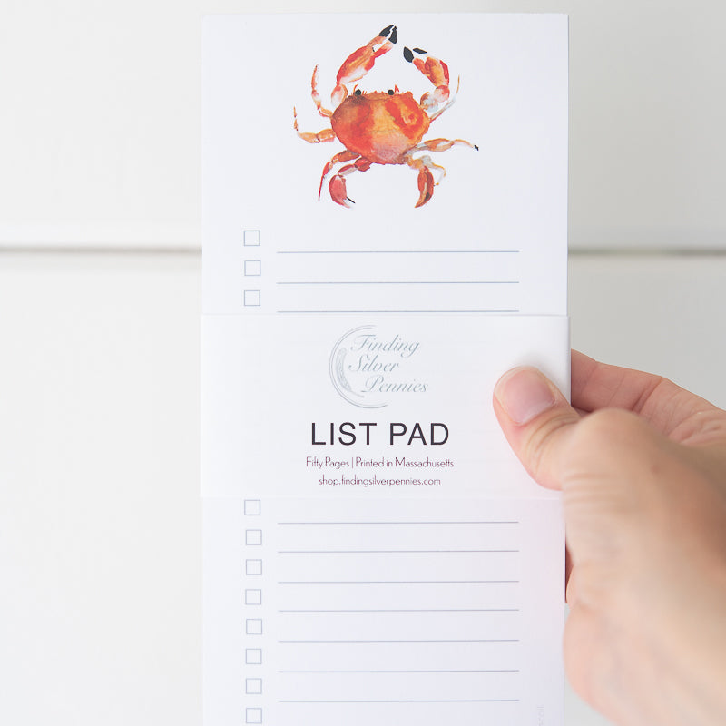 Crab List Pad by Danielle Driscoll | Finding Silver Pennies #watercolor #stationery #notepad #listpad #summer