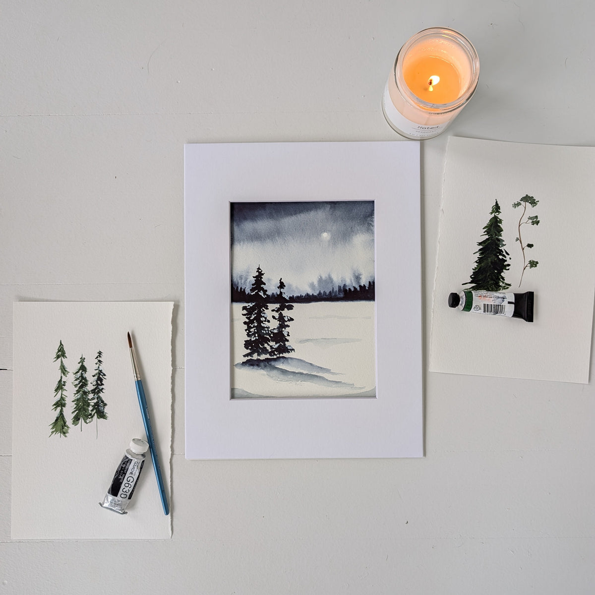 Snowy Evegreen Tree Paintings