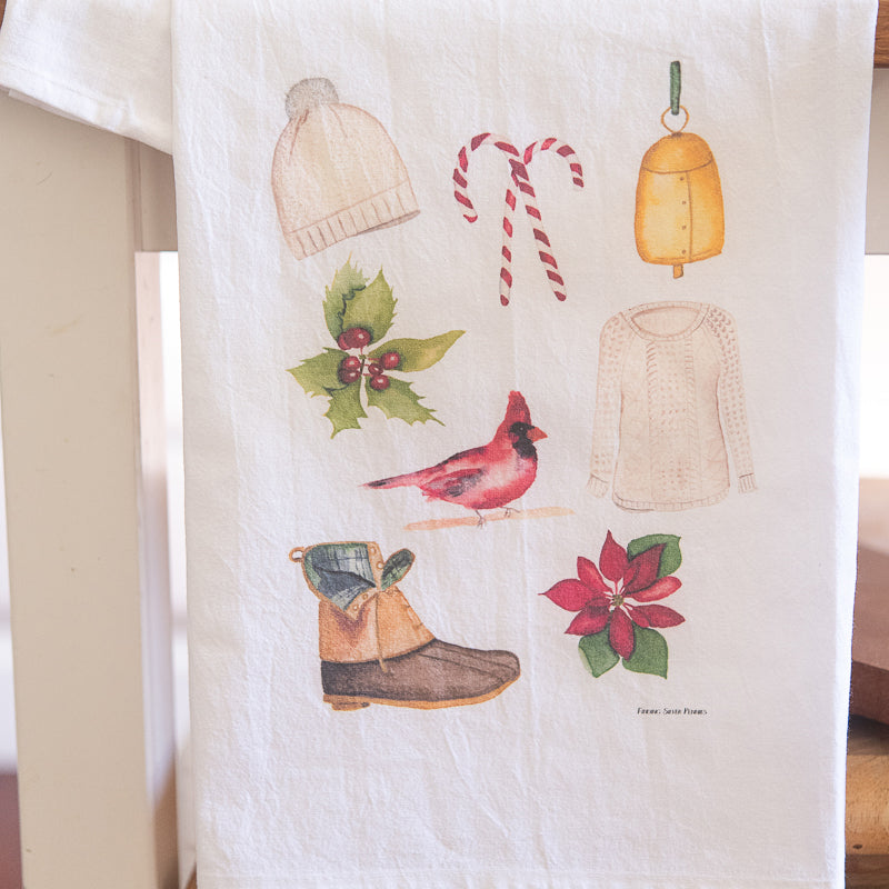 Holiday Watercolors Tea Towel | Finding Silver Pennies #watercolor #holiday #teatowel