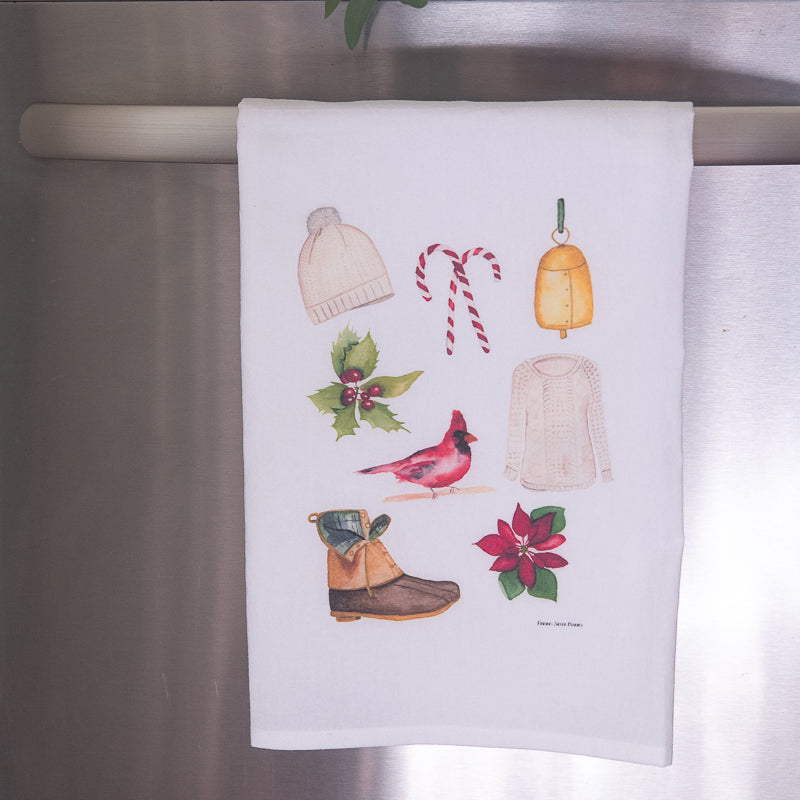 Holiday Watercolors Tea Towel | Finding Silver Pennies #watercolor #holiday #teatowel