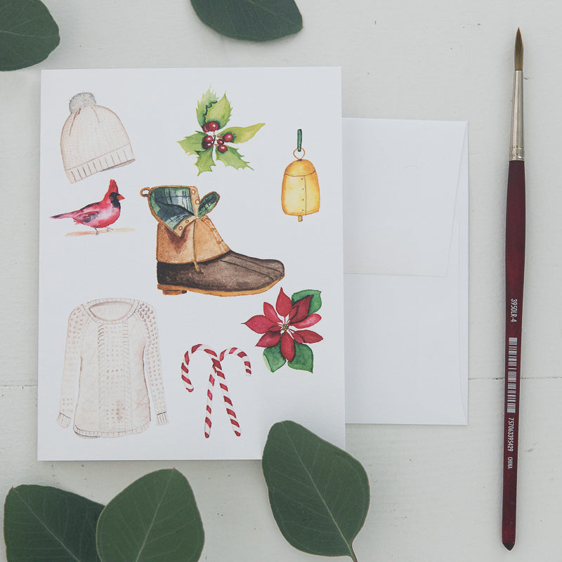 Holiday Watercolors Note Card | Finding Silver Pennies #notecard #stationery #watercolor