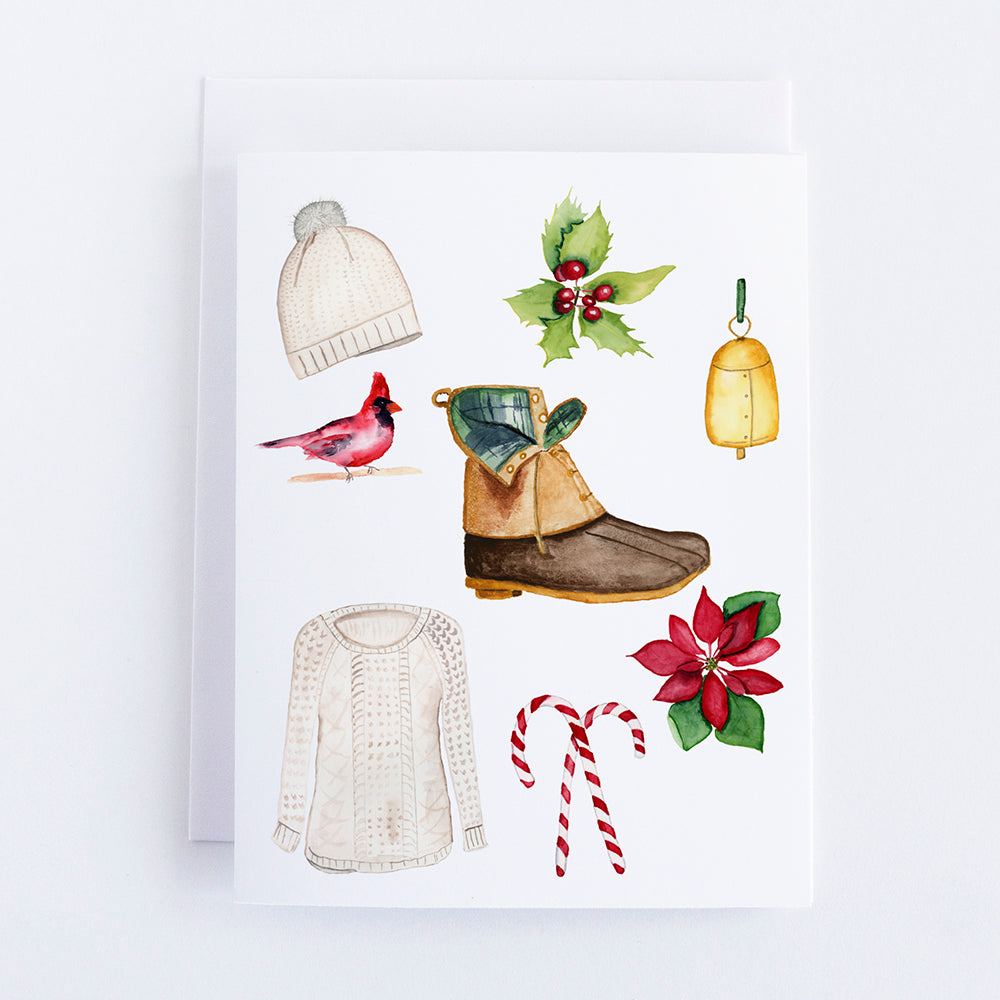 Holiday Watercolors Note Card illustrated by Danielle Driscoll | Finding Silver Pennies