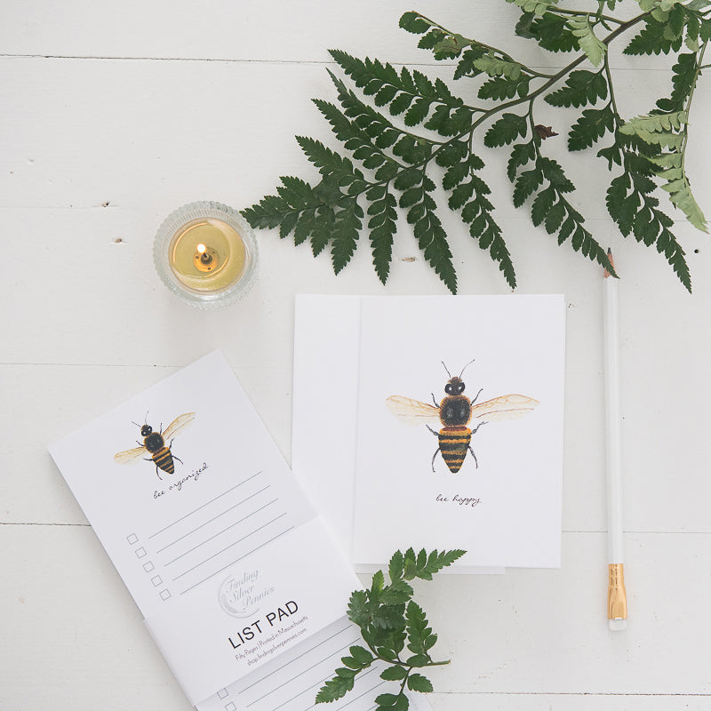 bee organized list pad and bee happy card - watercolor honey bee | Finding Silver Pennies