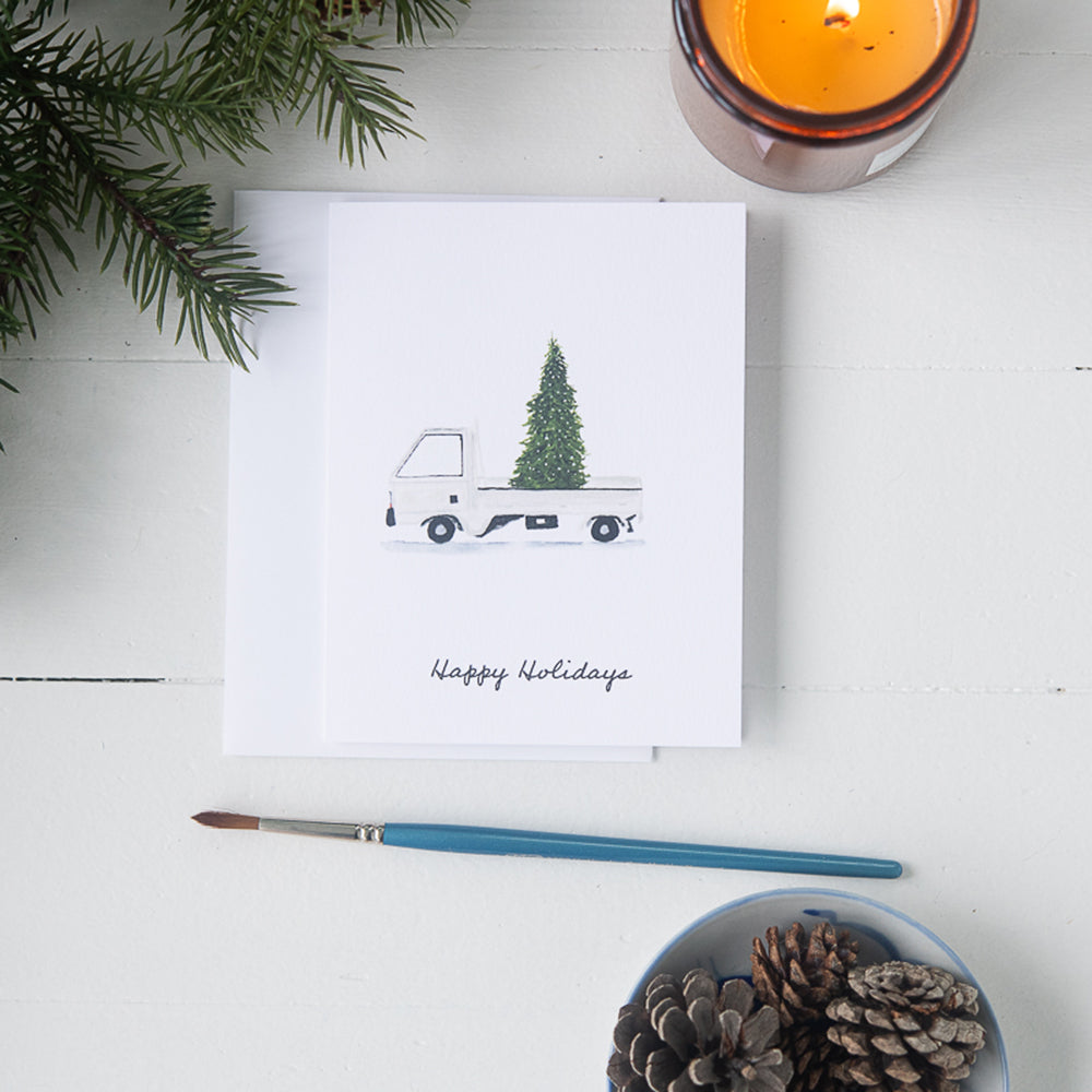 Kei Truck Happy Holidays Note Card by Danielle Driscoll | Finding Silver Pennies 