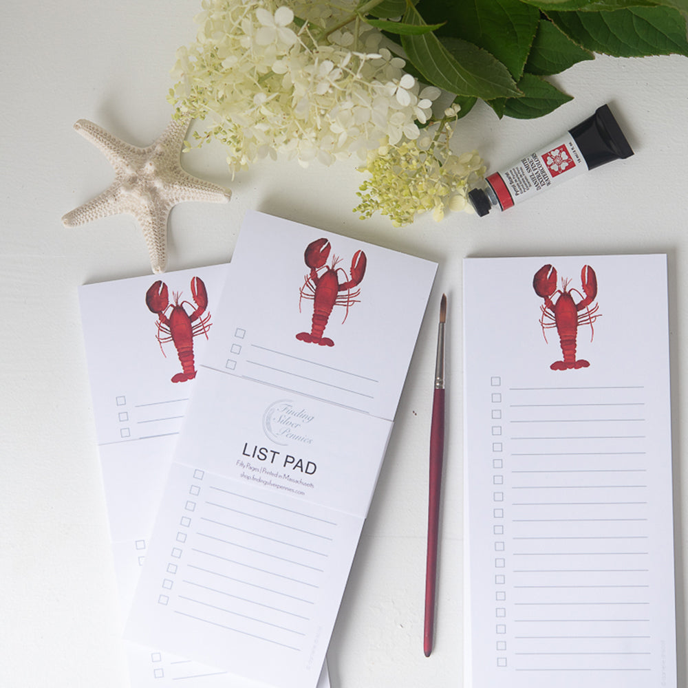 Lobster List Pad | Finding Silver Pennies #lobster #lobsternotepad #watercolorlobster