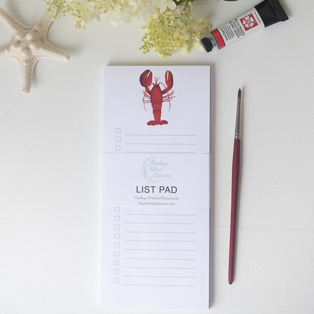 Lobster List Pad | Finding Silver Pennies #lobster #lobsternotepad #watercolorlobster