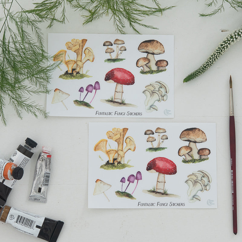 Mushroom Stickers by Danielle Driscoll | Finding Silver Pennies #mushroom #stickersheets #watercolor