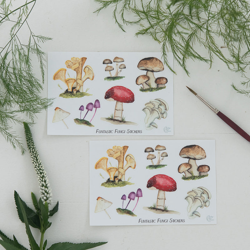 Mushroom Stickers by Danielle Driscoll | Finding Silver Pennies #mushroom #stickersheets #watercolor