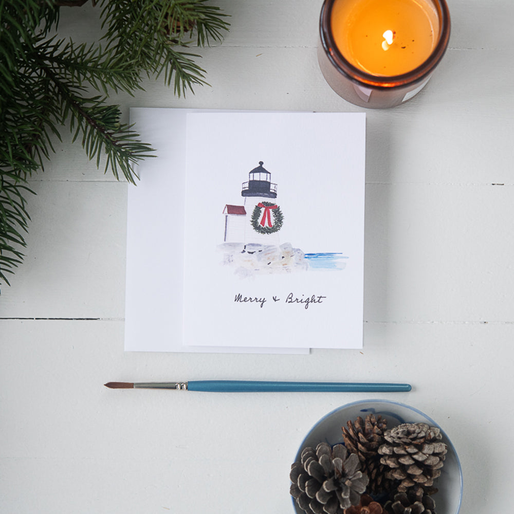 Brant Point Lighthouse on Nantucket Note Card  & Mini Notepad by Daniele Driscoll | Finding Silver Pennies