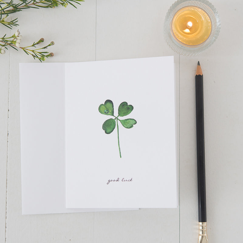 Good Luck Four Leaf Clover Note Card by Finding Silver Pennies