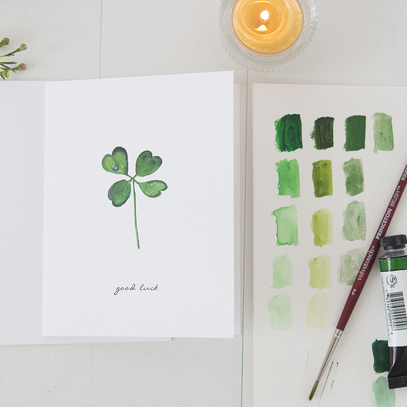 Four Leaf Clover Watercolor Good Luck Note Card Set by Finding Silver Pennies