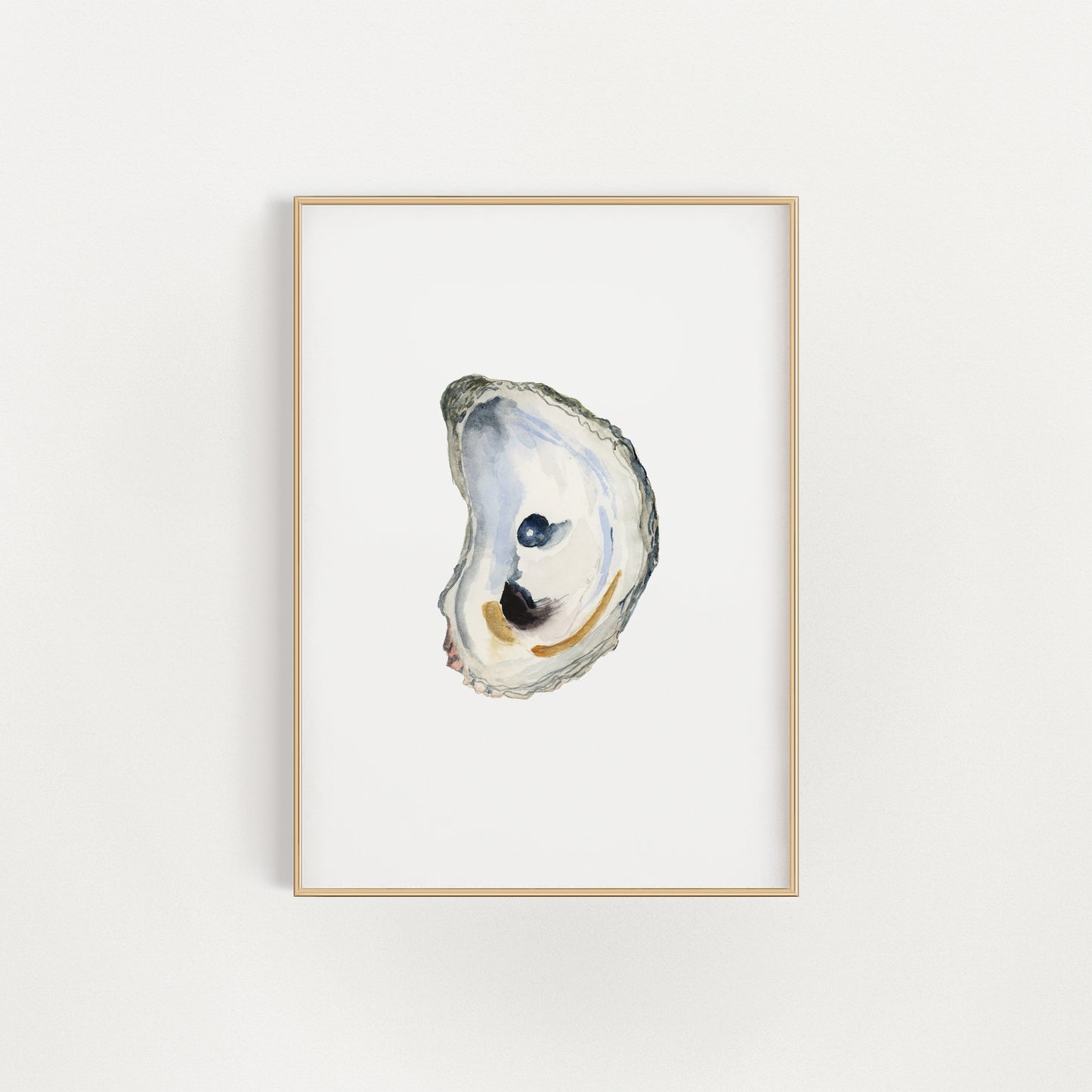 Framed artwork of an oyster shell on a white background