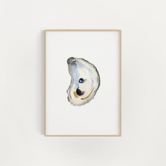 Framed artwork of an oyster shell on a white background