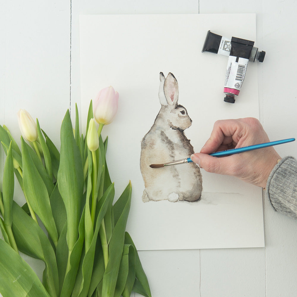 Painting a Cottontail Bunny in Watercolor, painting by Danielle Driscoll