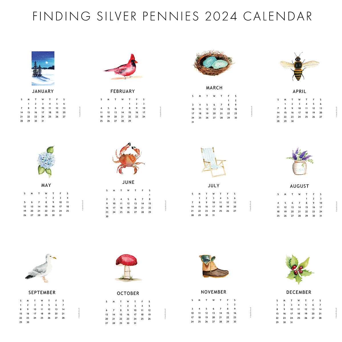2024 Watercolor Desk Calendar Refill Pack | Finding Silver Pennies