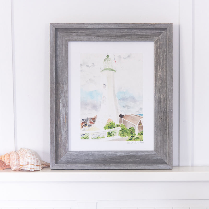 Scituate Lighthouse Watercolor Print in Driftwood Frame