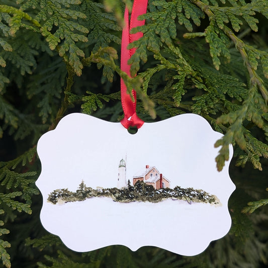 Scituate Lighthouse in the Snow Ornament by Danielle Driscoll