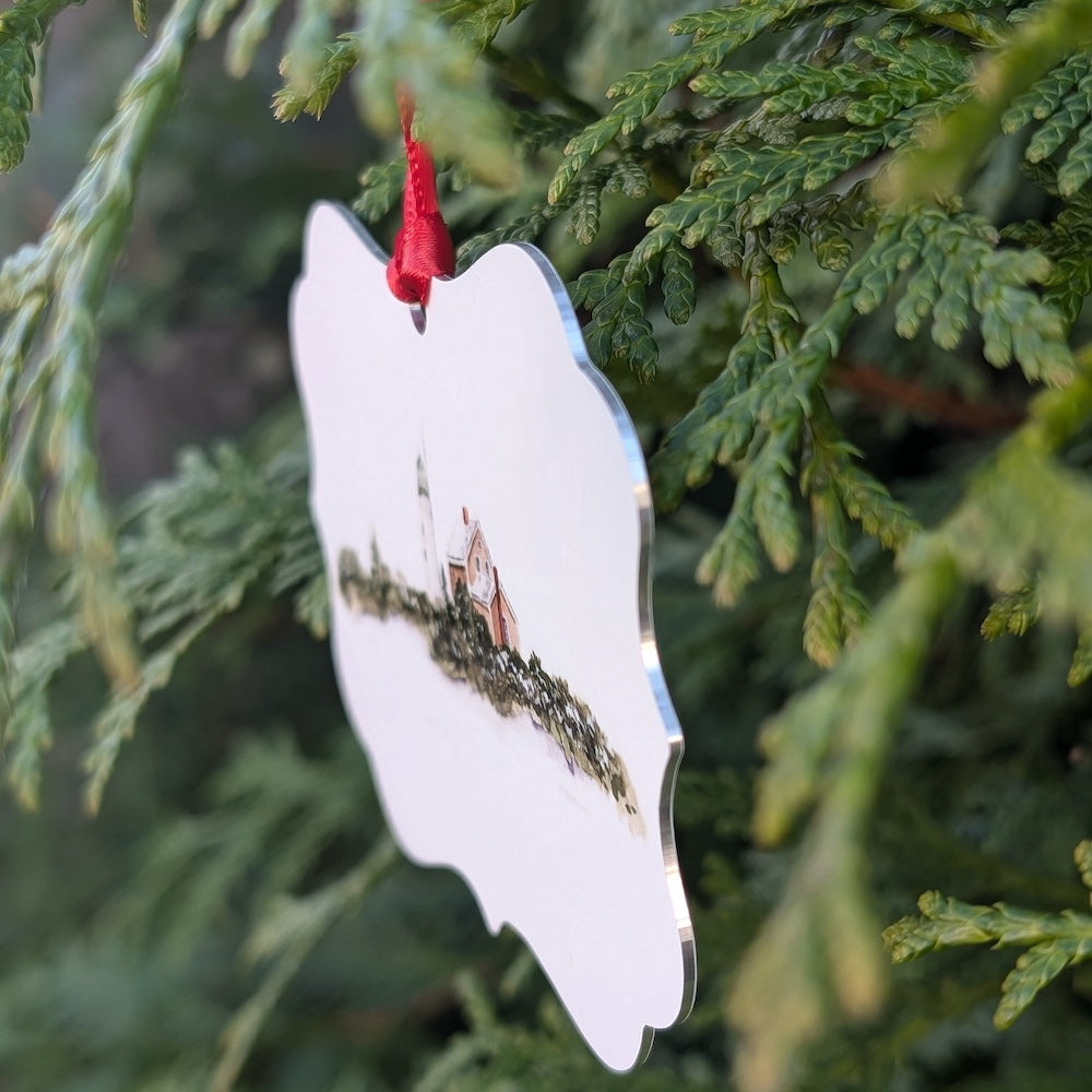 Scituate Lighthouse in the Snow Ornament by Danielle Driscoll