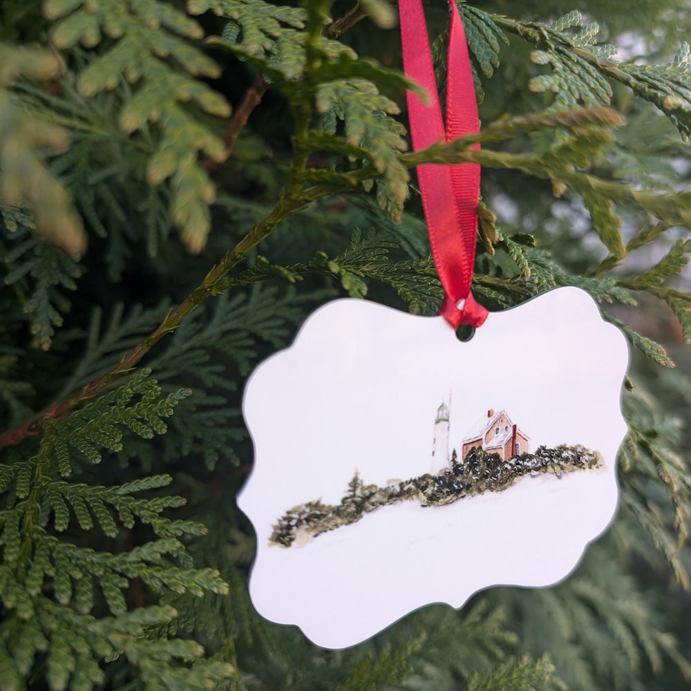 Scituate Lighthouse in the Snow Ornament by Danielle Driscoll