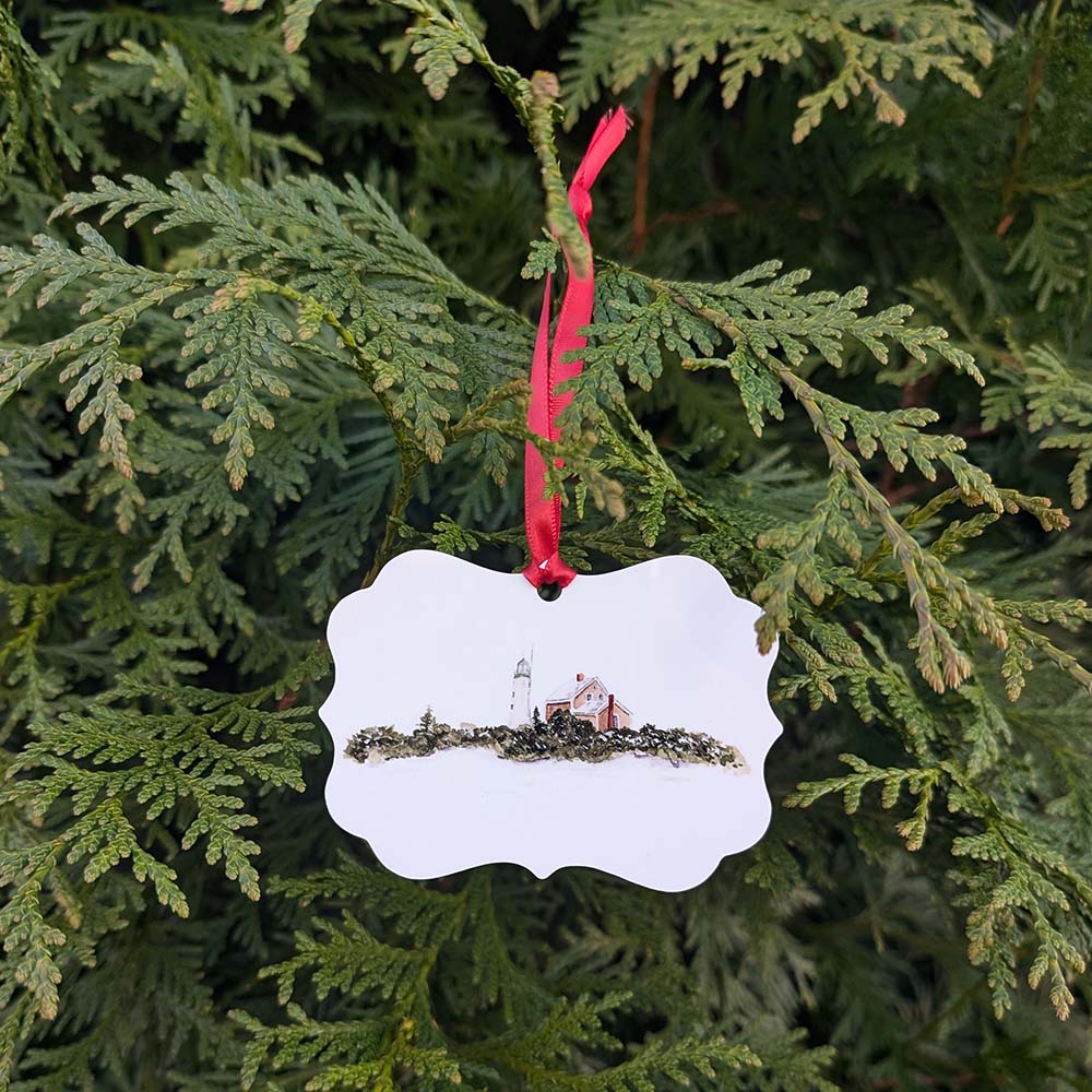 Scituate Lighthouse in the Snow Ornament by Danielle Driscoll