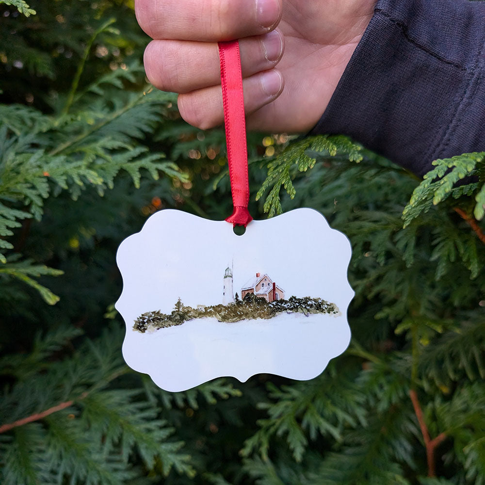 Scituate Lighthouse in the Snow Ornament by Danielle Driscoll