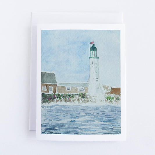 Scituate Lighthouse from Ocean Note Card by Danielle Driscoll | Finding Silver Pennies