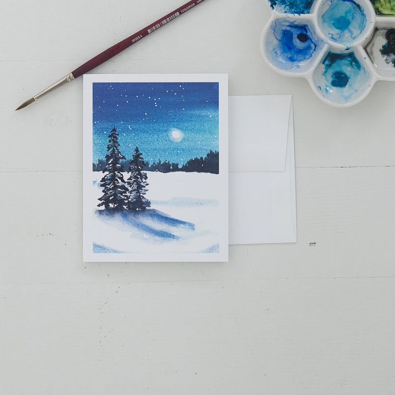 Snow Day Watercolor Card | Finding Silver Pennies #watercolor #snowscene #stationery