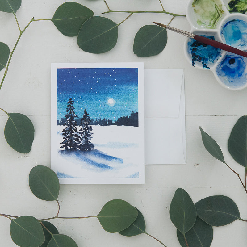 Snow Day Watercolor Card | Finding Silver Pennies #watercolor #snowscene #stationery