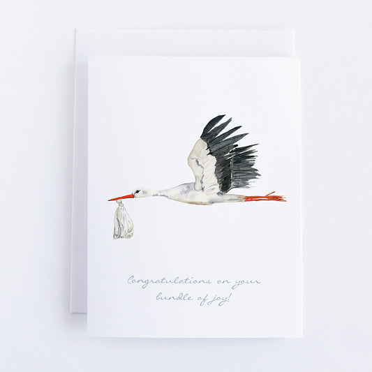 Watercolor Stork Note Card by Danielle Driscoll | Finding Silver Pennies