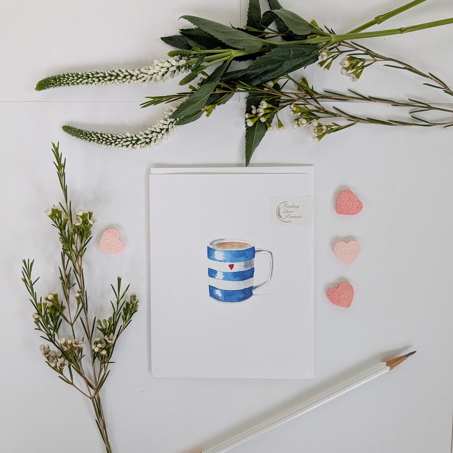 Striped Mug with Heart Note Card