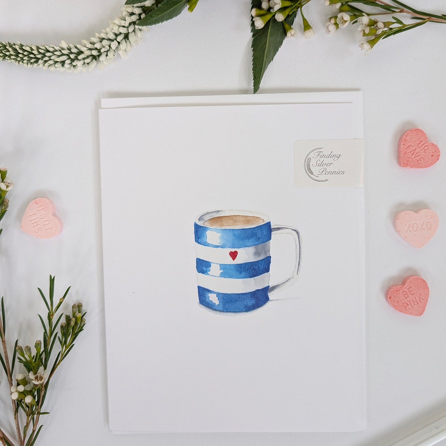 Striped Mug with Heart Note Card