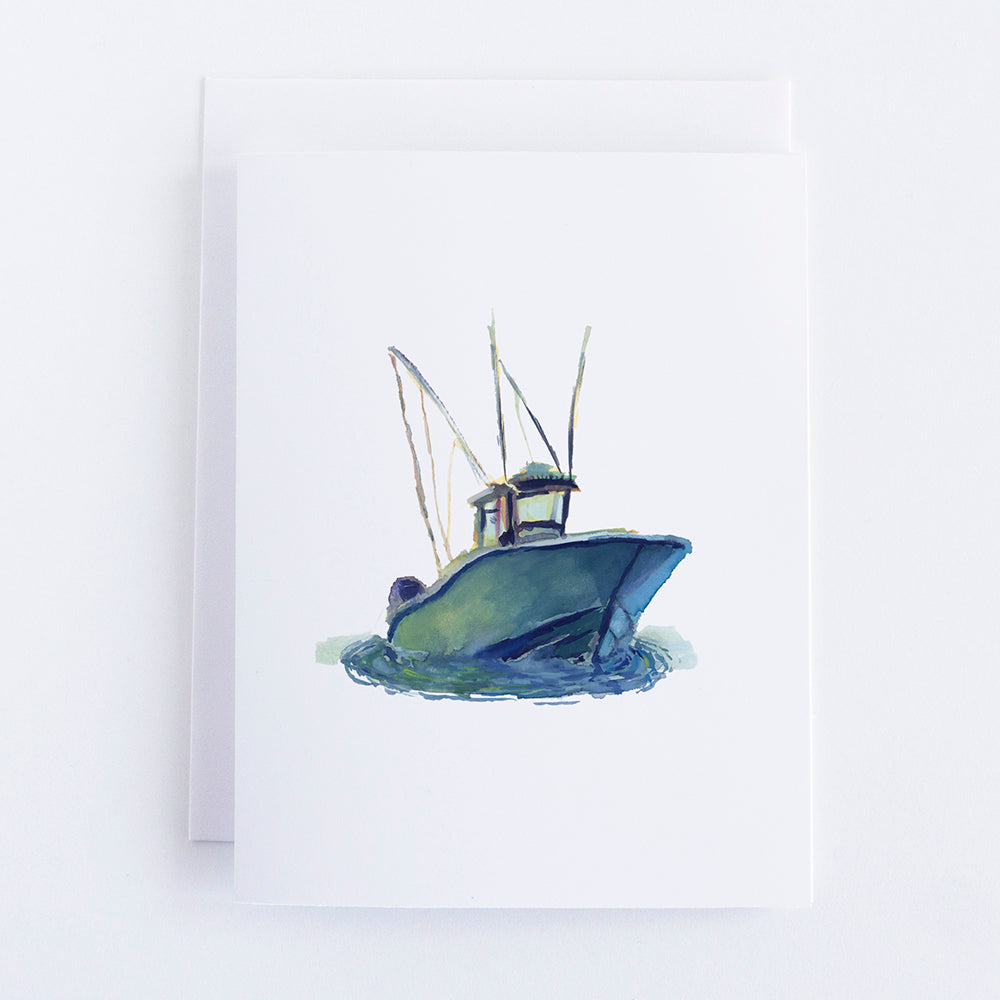 Teal Fishing Boat by John Driscoll | Ink Harbour Illustrations