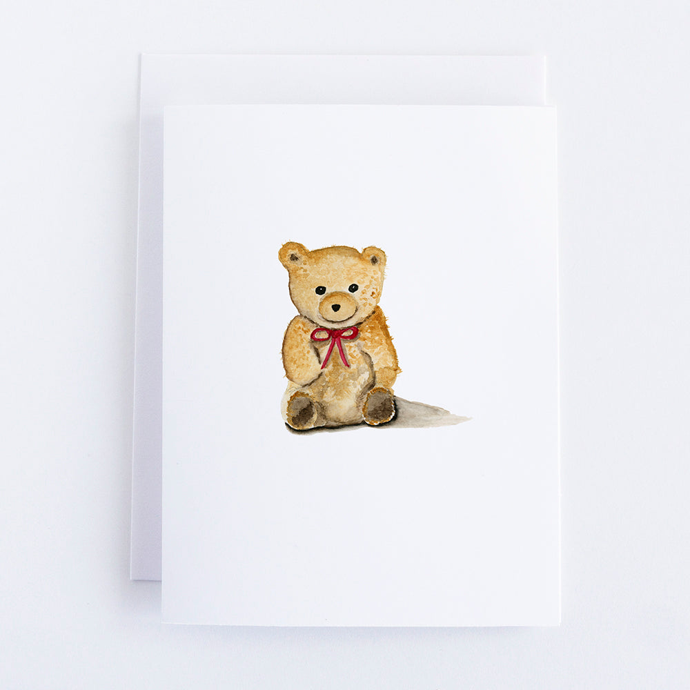 Watercolor Teddy Bear Note Card by Danielle Driscll | Finding Silver Pennies