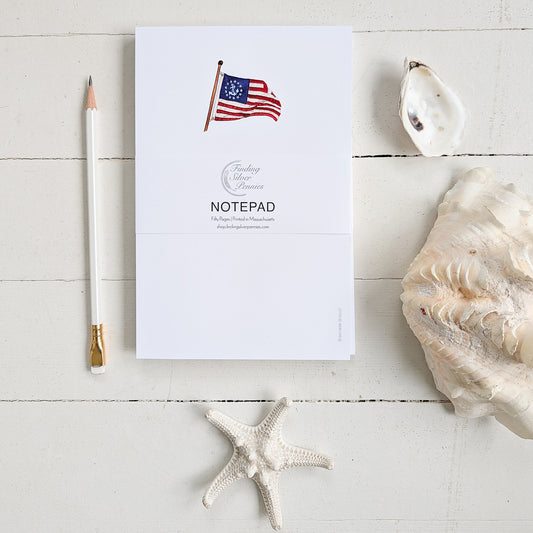 Yacht Ensign Notepad with shells and white pencil
