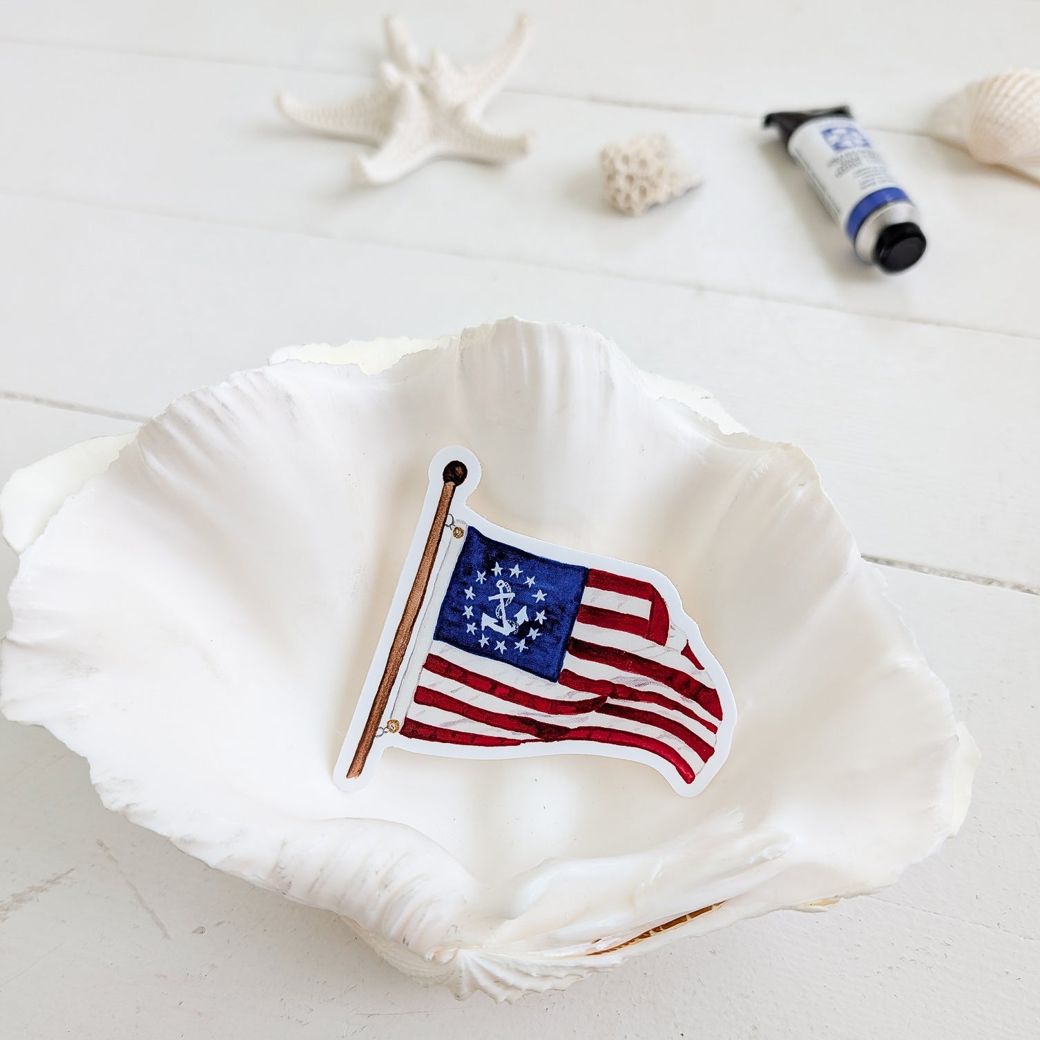 Yacht Ensign Watercolor Sticker in Shell