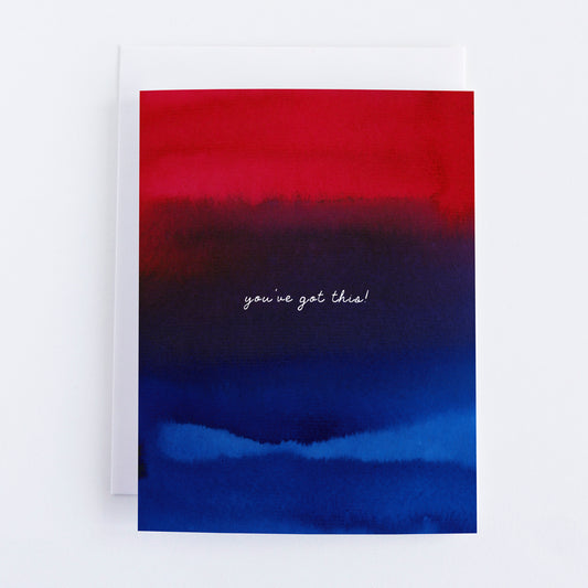 Greeting card with red and blue gradient and 'you've got this!' text on a white background