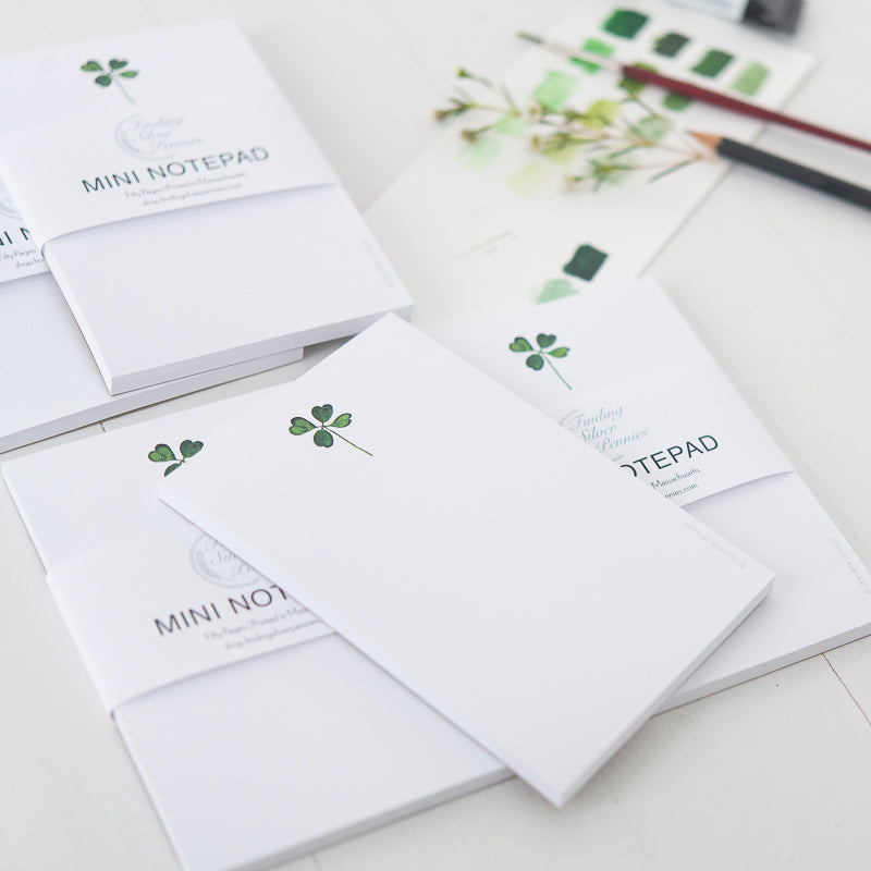 Four Leaf Clover Mini Notepad by Finding Silver Pennies