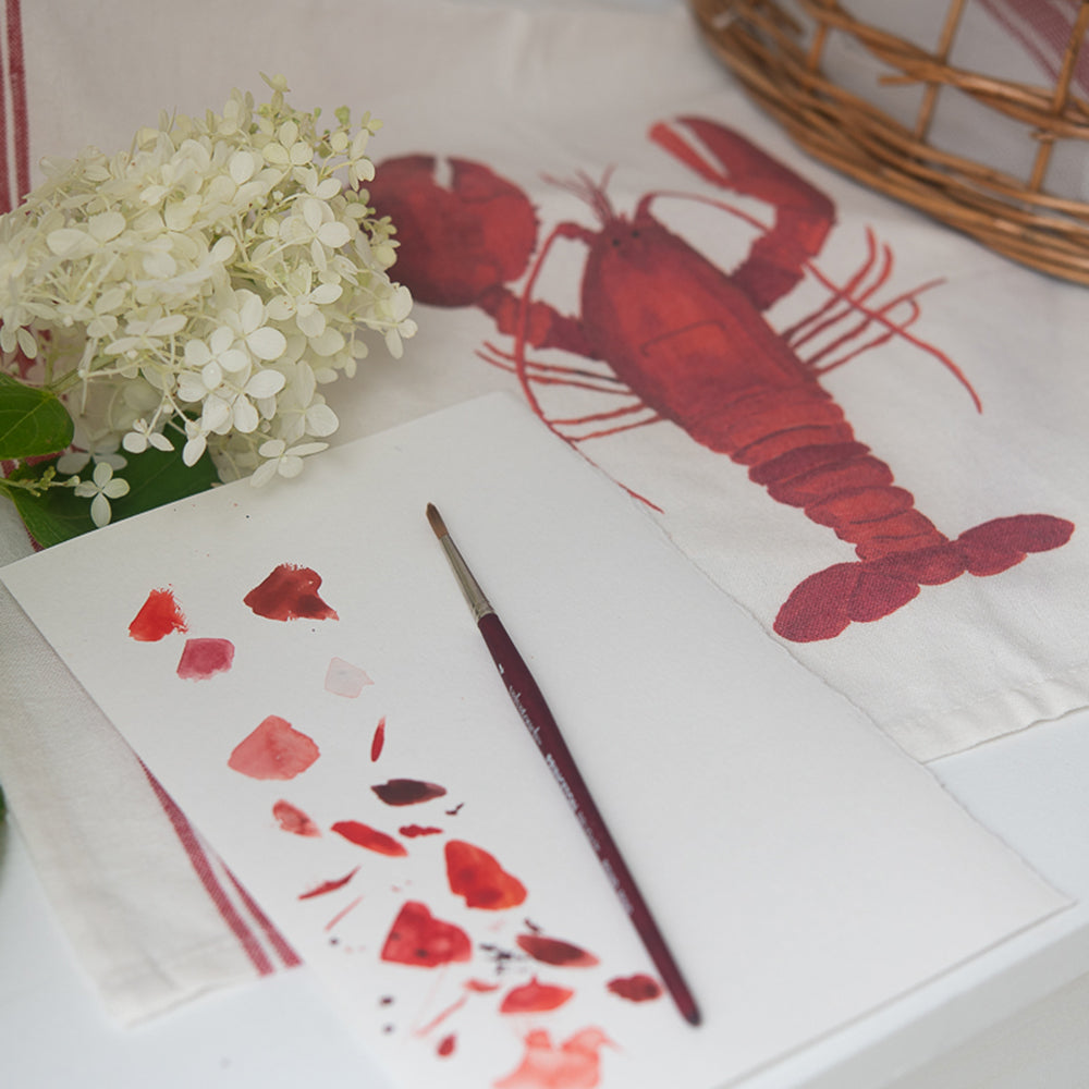 Lobster Tea Towel | Finding Silver Pennies #lobster #lobsterteatowel #watercolorlobster