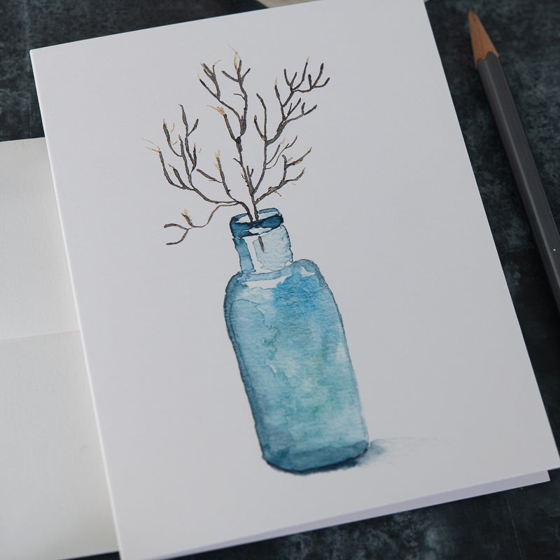 Blue Bottle with Coral Note Card