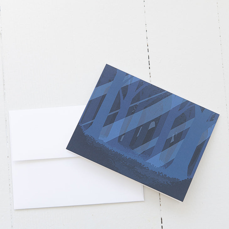 Blue Woods Abstract Landscape Note Card and Envelope