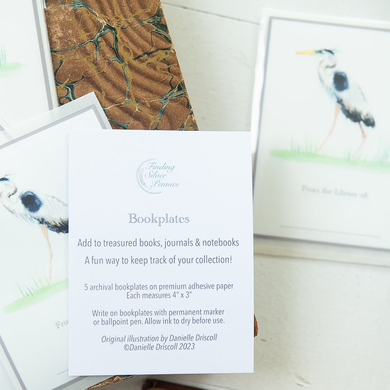 Great Blue Heron Bookplates by Danielle Driscoll | Finding Silver Pennies
