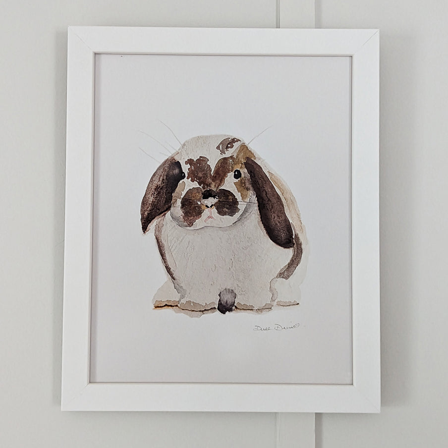 Bunny Watercolor Print White Frame