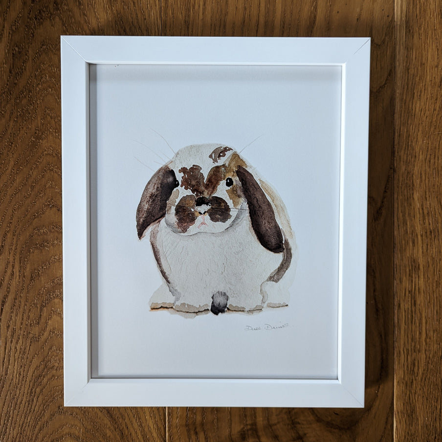 Bunny Giclee Print in White Frame