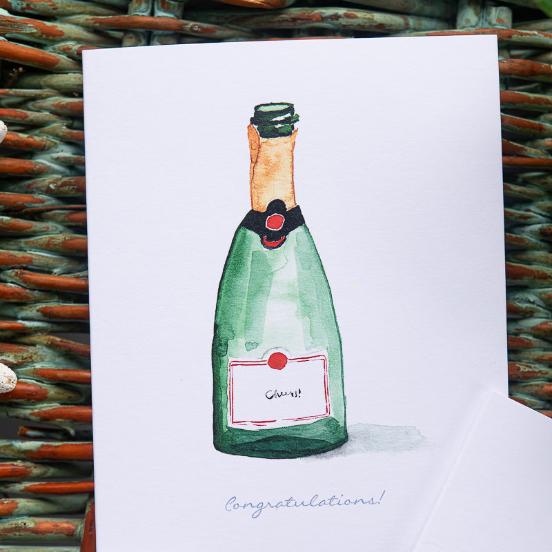 Champagne watercolor note card by Danielle Driscoll | Finding Silver Pennies
