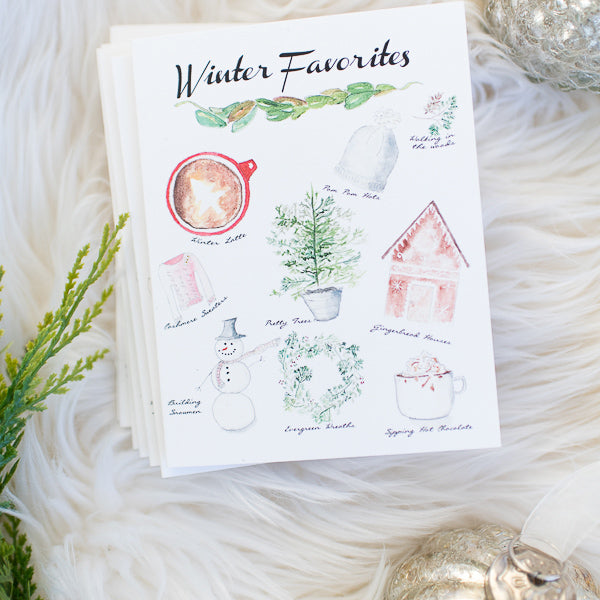 Winter Favorites Watercolor Note Card and Envelope (Boxed Set)